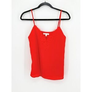 Socialite Fairy Y2K Red Orange Lace Trim Camisole Top XS Adjustable Lined Bright